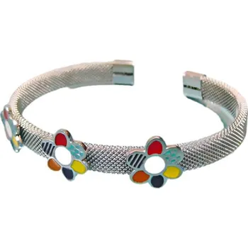 Náramek Náramek s barevnými květinami v moderním designu, stříbrná barva, jemný a stylový kousek pro každodenní nošení.