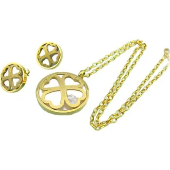 Souprava šperků Ocelový set se zlatým přívěskem a náušnicemi, průměr přívěsku 28 mm, průměr náušnic 28 mm.