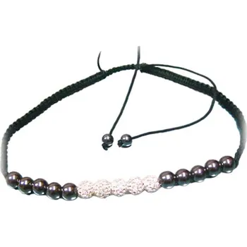 Řetízek Náhrdelník s černými a stříbrnými korálky, délka 740-420 mm, šířka korálků 10 mm.