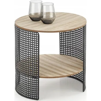 Konferenční stolek Malý Konferenční Stolek Kulatý s Poličkou Dub Přírodní Černý Loft Halmar TRAFICA