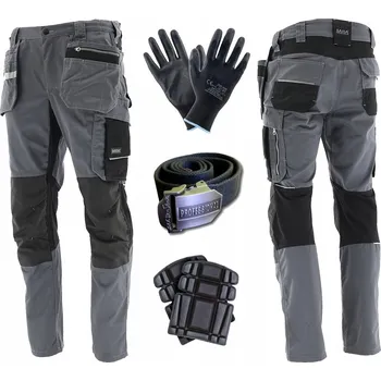 montérky SADA montérkové kalhoty MONTER Safer vel. 60 Šedé, kapsy na kolenní vložky, rukavice