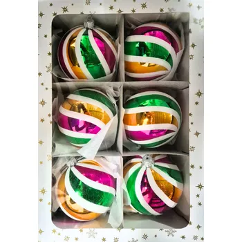 Vánoční ozdoba ČR Vánoční skleněné koule 10cm, lesk, barevný retro dekor, 6ks