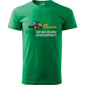 Pánské oblečení Sablio Tričko s potiskem Jsem zemědělkyně, taky máš nějakou superschopnost? - zelené L