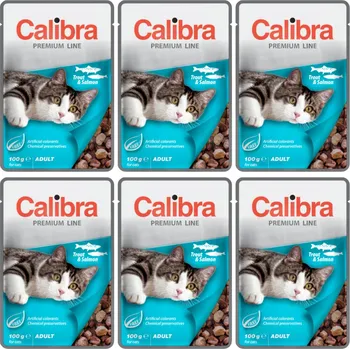 Krmivo pro kočku CALIBRA Cat Premium Adult Trout & Salmon - mokré krmivo pro kočky - 6x100g