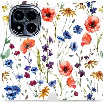 Pouzdro na mobilní telefon Flipové pouzdro Mobiwear - Xiaomi Redmi Note 14 Pro 4G - MP04S Luční kvítí (Knížkové flip pouzdro, obal, kryt na mobil Xiaomi Redmi Note 14 Pro 4G - MP04S Luční kvítí, materiál Umělá kůže + TPU - ochrana 360°, stojánek, silikonová vanička, magnetické)