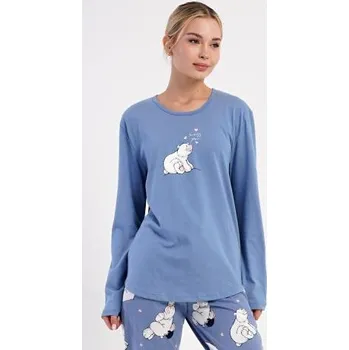 Dámské noční prádlo Dámské pyžamo dlouhé Vienetta Secret Méďa a tučňák modrošedá XL