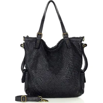 Kabelka MARCO MAZZINI černá kožená shopper kabelka s pleteným vzorem (v202a) Velikost: ONE SIZE