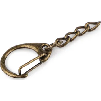 Přívěsek Kovová karabinka s řetízkem 18x48 mm Varianta: staromosaz, Balení: 20 ks