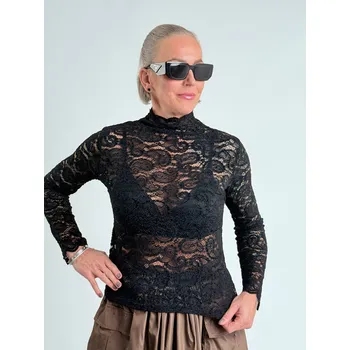 Dámské tričko Voga Móda Černé krajkové triko LONAS Černá, UNI XS-L