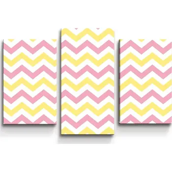 Obraz Sablio Obraz - 3-dílný Růžové a žluté klikyháky - 75x50 cm