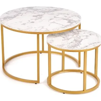 Kuchyňská linka Sada 2 konferenčních stolků Paola do obývacího pokoje mramor-zlatá - Halmar Mramor/ Zlatá 60, 38x40, 34 cm
