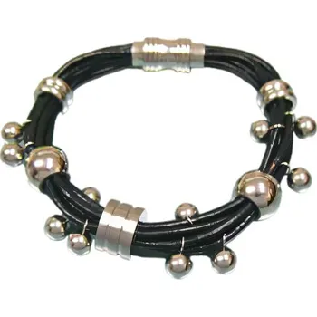 Náramek Náramek s koulemi a černým designem, kombinace stříbrné a černého materiálu, stylový doplněk pro každodenní nošení
