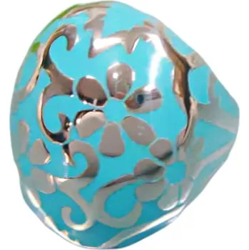 Prsten Ocelový prsten s modrým květinovým vzorem a lesklým povrchem, elegantní design pro každodenní nošení. 52