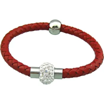 Náramek Náramek z červeného pleteného materiálu s kamínkovým zdobením, délka 210 mm, šířka 6.5 mm, hmotnost 11.5 g.