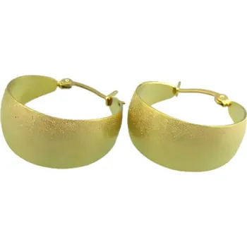 Náušnice Náušnice ve zlaté barvě s matným povrchem, průměr 25.7 mm, šířka 11.7 mm, váha 18.5 g.