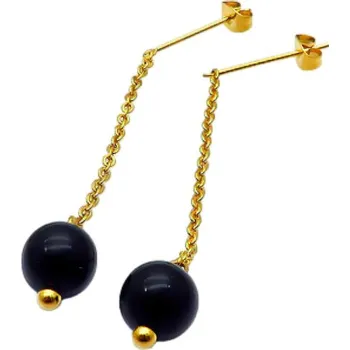 Náušnice Náušnice s černými perlami na řetízku, délka 10 mm, elegantní design, ideální pro každodenní nošení.