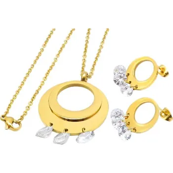 Souprava šperků Ocelový set s náhrdelníkem, náušnicemi a oválným přívěskem s třpytivými detaily, náhrdelník 600x2, přívěsek 30, náušnice 16 mm