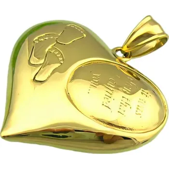 Přívěsek Srdcový přívěsek s vyrytým motivem nožiček a nápisem, zlatá barva, 14 g