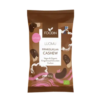 Foodin perníkové kešu oříšky v raw čokoládě BIO 60g