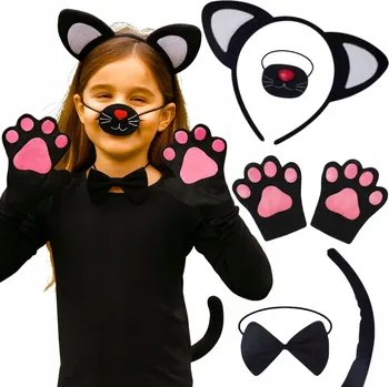 Karnevalový kostým KOSTÝM KOČKA KOŤÁTKO PŘEVLEK DOPLŇKY OCAS ČELENKA NOSEK MAŠLIČKA NA PLES