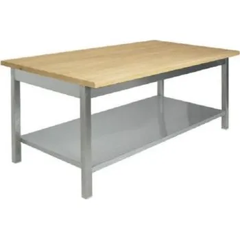 Dílenský stůl Nerezový stůl s dřevěnou deskou a policí 120×70×85 cm