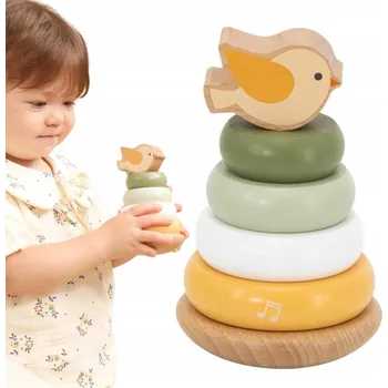 Dřevěná hračka DŘEVĚNÁ EDUKAČNÍ PYRAMIDA TŘÍDIČ VKLÁDAČKA PTÁČEK VIGA