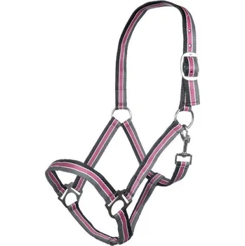 Vybavení pro koně Ohlávka Genf HKM- černá/růžová/šedá, Cob