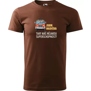 Pánské tričko Sablio Tričko s potiskem Jsem hasička, taky máš nějakou superschopnost? - hnědé S