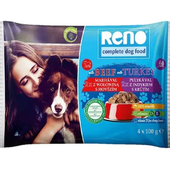 Krmivo pro psa RENO Dog hovězí a krůta, kapsa 100 g (4 pack)