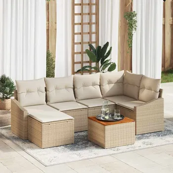 Sada zahradních pohovek 7 pcs Béžovo-bílá Béžová3356524