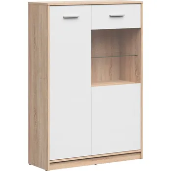 Knihovna Dvoudveřová prosklená vitrína do obývacího pokoje Nepo Plus - Black Red White - BRW Dub Sonoma / Bílá 90x131 cm