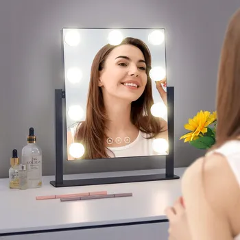 Zrcadlo Kosmetické zrcátko s LED podsvícením, 9 LED diod, Hollywood styl s 9 žárovkami