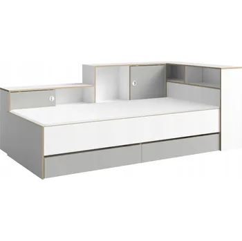 Postel Jednolůžková postel imitace dřeva Kondela 90x200 cm bílá, šedá