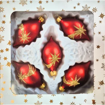 Vánoční ozdoba ČR Vánoční skleněné olivy, bordó, mat, zlatý dekor komety, 5ks 8 x 4 cm bordó 5