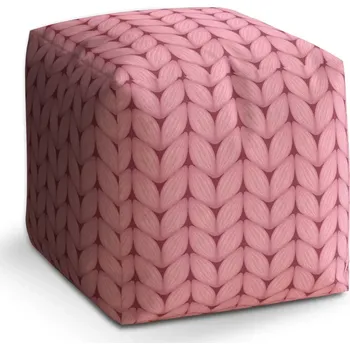 Taburet Sablio Taburet Cube Růžové pletení z vlny: 40x40x40 cm