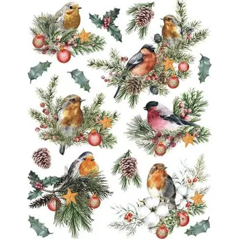 Samolepící dekorace Vánoční nálepka na okno Ptáci 33x50 cm