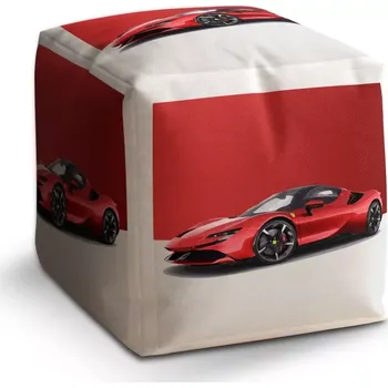 Taburet Sablio Taburet Cube Ferrari na červenobílé: 40x40x40 cm