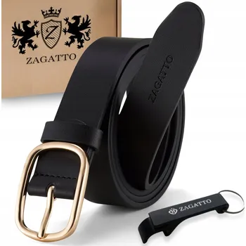 Opasek Kožený opasek dámský z pravé kůže ČERNÝ ke kalhotám ZLATÁ spona ZAGATTO