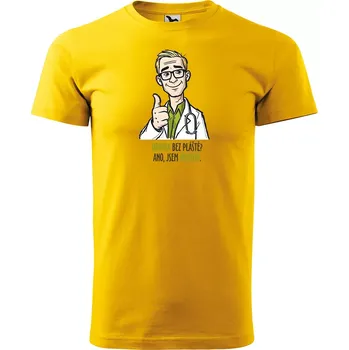 Pánské tričko Sablio Tričko s potiskem pro doktora Hrdina bez pláště? Ano, jsem doktor - žluté 5XL