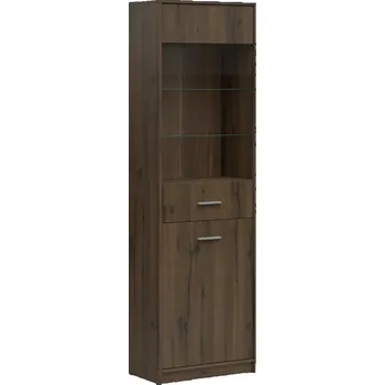 Knihovna Vysoká dvoudveřová vitrína s policemi do obývacího pokoje Nepo Plus - Black Red White - BRW Dub Noble 60x197 cm