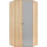 Dvoudveřová rohová skříň do studentského pokoje Pixel - Meblar Dub Piškotový / Bílá Lux / Šedá 90x190 cm