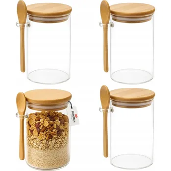 Dóza na potraviny Sada skleněných dóz 500ml s víčkem a lžičkou Bergman 4 ks