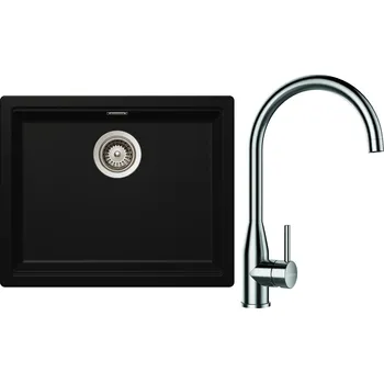 Granitový dřez Set Schock S28-2 (dřez Kiruna N-100L Night + baterie Kavus Nerez + komponenty Nerez)