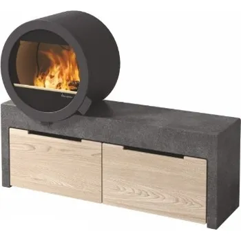 Krbová kamna Nordpeis Me Bank standard lavice a zásuvky s dubovým čelem a výřezem pro přívod externího vzduchu