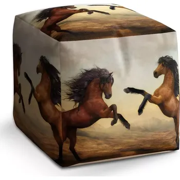 Taburet Sablio Taburet Cube Vzpínající se koně: 40x40x40 cm