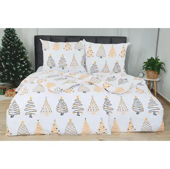 Povlečení HW LOGISTIC s.r.o. Vánoční Bavlněné povlečení EXCLUSIVE GLORA bílé 140 x 200, 70 x 90 cm zipový uzávěr