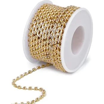 Štrasový prýmek / borta šíře 2,9 mm, barva 1 crystal zlatá