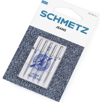 Strojové jehly Jeans 90; 100; 110 sdružené Schmetz na kartě, malé, 2 (100/16) nikl