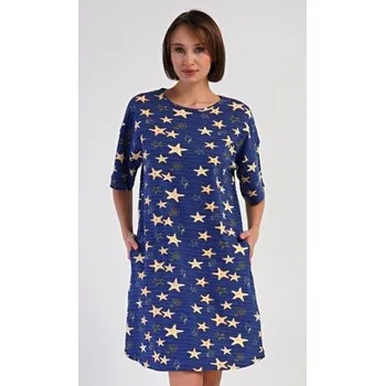 Dámské šaty Dámské domácí šaty Vienetta Secret Hvězdy tmavě modrá 4XL