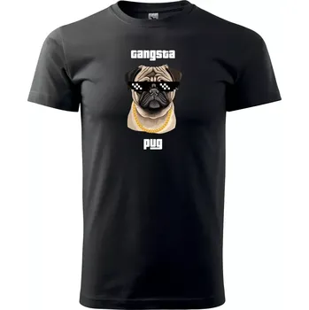 Pánské tričko Sablio Tričko s potiskem Gangsta pug - černé 4XL